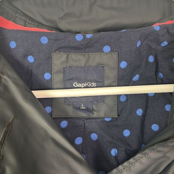 Gap Kids Black Hooded Rain Jacket Polka Dot Inside Pea Coat Look Size 10 (L) - Picture 2 of 9